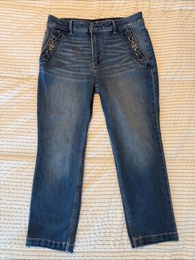 WHBM Straight-Leg Women's Jeans in Dark Blue with Decorative Pocket Hardware